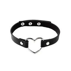 【新品】 [P-Rize] チョーカー レディース 地雷系 シンプル ハート リング レザー カジュアル パンク V系 ヴィジュアル系 ゴシック コスプレ 衣装 原宿系 人間用 首輪 ネックレス (ブラック) 0