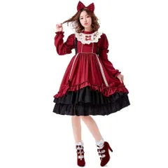 ハロウィン コスプレ 衣装 ロリータ ワンピース ワインレッド 姫系 可愛い 袖取り外し可 プリンセス風 ドレス