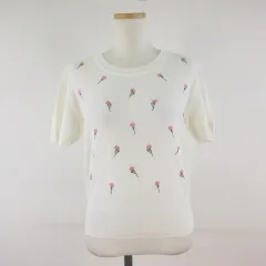 ホワイトイタリヤード WHITE ITARIYAD ニット セーター 半袖 刺繍 花柄 オフホワイト 白 *T828