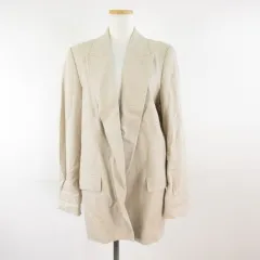 ザラ ZARA テーラードジャケット 長袖 ロング リネン混 ベージュ M *T174