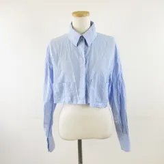 ザラ ZARA ショート丈シャツ 長袖 青 S *A987