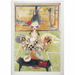 掛軸 八代玲華『白梅図』花鳥図 絹本 肉筆 共箱付 掛け軸 a040916 花鳥画 八代玲華／筆 「梅と鴬」 F6号 日本画(複製) 手彩 額入り 普段