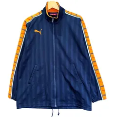 希少 プーマ PUMA トラックジャケット ジャージ SS 紺×橙 ネイビー オレンジ ストライプ バックプリント ヒョウ デカロゴ 862216 日本製 ビンテージ 古着 スポーツ ストリート ユニセックス Y2K / MS402