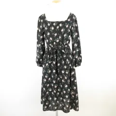 グレイル GRL フレアワンピース 長袖 花柄 ひざ丈 黒 M *A969