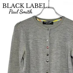 Paul Smith BLACK LABEL レディース ウールカーディガン M グレー マルチボタン クルーネック 長袖 オンワード樫山 ポールスミス ブラックレーベル ニット トップス 刻印ボタン マルチカラー ストライプ 羊毛100% 392KJ
