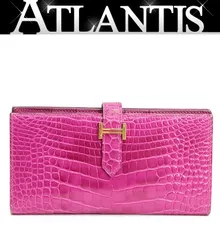 【広尾店】エルメス HERMES ベアンスフレ 長財布 クロコダイル アリゲーター ローズシェヘラザード G金具 C刻印(2018年製) 【18949】 広尾店】エルメス HERMES ベアンスフレ 長財布 クロコダイル