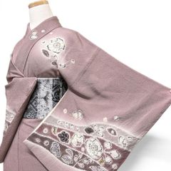 訪問着 作家もの 銀通し 絞り 辻ヶ花 観世水 藤の花 着物 051b p