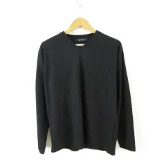 ナノユニバース nano universe カットソー Tシャツ 長袖 Vネック 総柄 黒 XL *T22