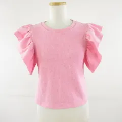 ザラ ZARA ニット カットソー フリル クロップド丈 ピンク S *T3