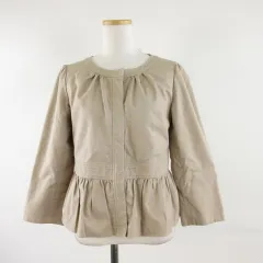 グリーンレーベルリラクシング ユナイテッドアローズ green label relaxing ノーカラージャケット 七分袖 ベージュ 40 *A657