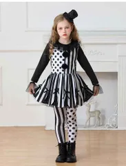 ハロウィン 衣装 子供 ピエロ ハロウィン衣装 joker ４点セット帽子 ワンピース ブレスレット パンツ コスプレ キッズ コスチューム 子供用 巫女 変装 キッズ ハロウィーン パーティー 仮装 学園祭 文化祭 新年会 演出服 舞台 万聖節