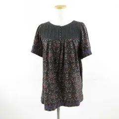 ケーティー キヨコ タカセ  K.T KIYOKO TAKASE ニット カットソー 半袖 総柄 グレー 黒 9 *A483