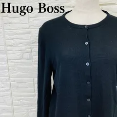 BOSS HUGO BOSS（ボス ヒューゴボス） メリノウール クルーネック 長袖カーディガン 黒 L【052】