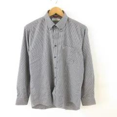 ハッシュパピー Hush Puppies ボタンダウンシャツ 長袖 チェック ワンポイント 黒 白 M *T93