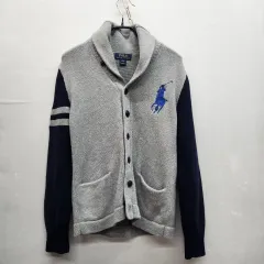 POLO RALPH LAUREN ビックポニー 刺繍 バイカラー ショールカラー カーディガン S