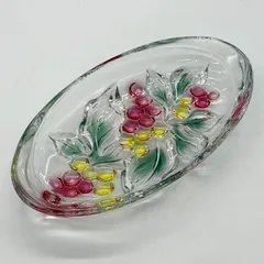 葡萄柄 ガラス オーバルプレート フルーツ皿 昭和レトロ 立体柄 ブドウ