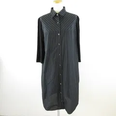 アルチザン ARTISAN シャツワンピース ひざ丈 七分袖 ストライプ 黒 15 *T166のサムネイル
