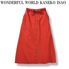 【希少】 90s ワンダフルワールド カネコイサオ WONDERFUL WORLD KANEKO ISAO カラーデニム Aライン ミモレ丈 スカート ピンクハウス PINKHOUSE レッド レディース ♪