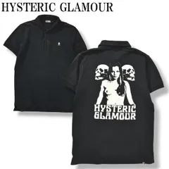 【希少】 ヒステリックグラマー HYSTERIC GLAMOUR ヌードガール＆スカル バックプリント 半袖 カノコ ポロシャツ アメカジ ロック ストリート L ブラック メンズ