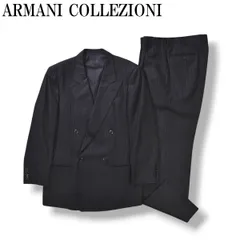 90s00s イタリア製 アルマーニ コレッツォーニ ARMANI COLLEZIONI ストライプ柄 ダブル 4B スーツ セットアップ 上下 テーラードジャケット スラックスパンツ 通年 48 ネイビー メンズ