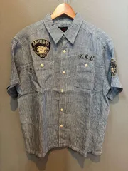 VANSON インディアンモトサイクル ベティブープ Indian Motocyacle BLUE STRIPE BBI-927 半袖シャツ ストライプシャツトップス メンズ XLサイズ 青のサムネイル