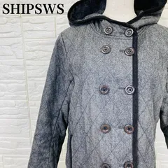 SHIPS(シップス) グレー キルティング ダブルボタン フード付き ジャケット コート ウール混 中綿 レディース M【055】