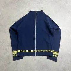 ノルディック柄 ニット セーター ブルー ジッパー 短丈 カジュアル