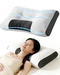 新品 枕 まくら 首が痛くならない【3D立体構造・高密度】 安眠枕 低反発 肩こり対策 横向き 仰向け うつ伏せ 快眠枕 高さ調節 丸洗い可能 通気性 ふわふわ 贈り物（63x38cm）のサムネイル