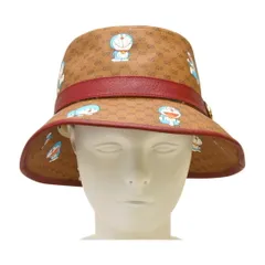 グッチ GUCCI ミニGGスプリーム ドラえもんコラボ バケットハット 648846 ブラウン レッド レザー PVC サイズ L レディース F-YA1004のサムネイル