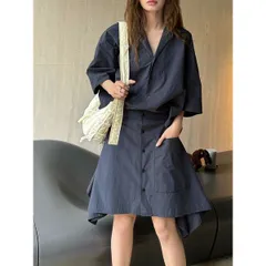 【在庫処分SALE】ワンピース 2WAY ミニ シャツワンピース ニューフレンチ デザイン アシンメトリー ドレス ツーピース 通気性 カジュアル ショート LCD-2406-022