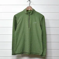 エーグル ハーフジップ ボーダー カットソー S グリーン ブラウン AIGLE｜22i1304