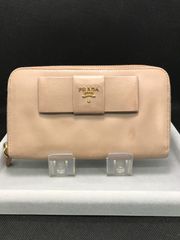 PRADA 長財布 サフィアーノ リボン ラウンドファスナー ピンクベージュ