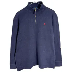 ペルー製 Polo by Ralph Lauren ポロ ラルフローレン ハーフジップ コットンセーター ネイビー(ボーイズ L)中古 古着 X7411