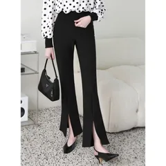 【在庫処分SALE】パンツ ブーツカット フロントカット フィット 韓国生産 春 チーズパンツ バンディング スパン PT LKB-2403-001