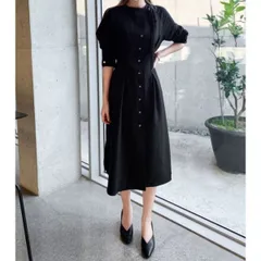 【在庫処分SALE】ワンピース 長袖 バックリボン Aライン トレンチ風 ミドル丈 無地 ウエストシェイプ  フロントボタン LKD-2209-008