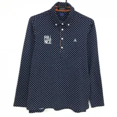 【美品】ルコックゴルフ 長袖ポロシャツ ネイビー×白 ドット柄 ロゴ刺しゅう メンズ M ゴルフウェア le coq sportif