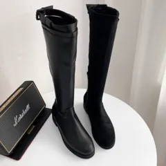 【在庫処分SALE】ロングブーツ バックベルト ローヒール エンジニアブーツ レザー スエード 韓国 サイドジッパー ブーツ 秋 冬 シューズ  LKS-1912-014