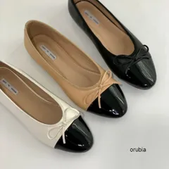 【在庫処分SALE】バイカラー フロントリボン パンプス ローヒール バレエシューズ ローファー フラットシューズ ぺたんこ きれいめ LKS-2005-009