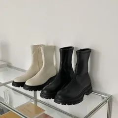 【在庫処分SALE】ショートブーツ ソックスブーツ ミドル 厚底 ジッパー ダッド フェイクレザー LKS-2107-006