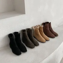 【在庫処分SALE】ムートンブーツ ショート丈 サイドジッパー スクエアトゥ ローヒール カラーバリエーション豊富 LKS-2110-006