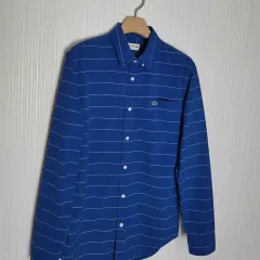 95_ラコステ シャツ ロイヤルブルー ストライプ スリムフィット