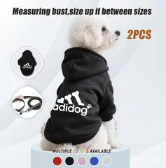 131ドッグウェア　アディドッグ　首輪&リード付き　ブラック　フード付きパーカー　フーディ　裏起毛　小型犬用服　秋冬服　犬の服　犬服　ペットウェア　おでかけ　お散歩　お洒落　ペット服　抜け毛対策