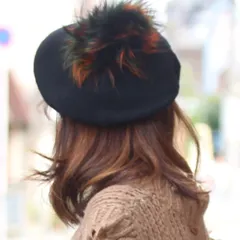 【在庫処分SALE】フェレットファー ミックスファー ポンポン ベレー帽 (４カラー) RAA-0780