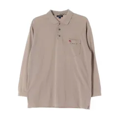(正規品) L バーバリー ベージュ ロゴ ポケット 長袖 ポロ カラー Tシャツ