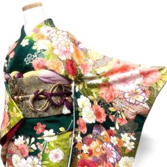 振袖 身丈156 金駒刺繍 牡丹 桜花 花紋 七宝 正絹 着物 033b p - メルカリ