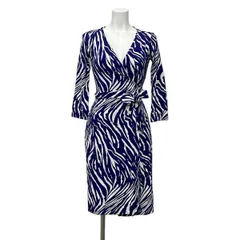 ダイアン・フォン・ファステンバーグ ワンピース サイズ0 XS レディース美品  - ネイビー×白 七分袖/ひざ丈/カシュクール