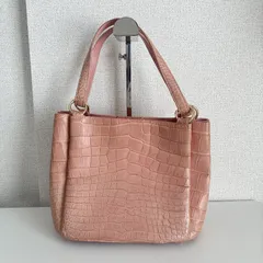 クロコダイル型押し ピンク マット ハンドバッグ