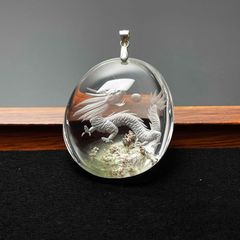 鑑別書付き✨極上透明感 天然水晶 龍神彫刻 ペンダント ネックレス 