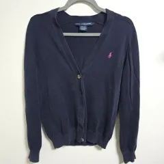 L ポロラルフローレン スポーツ コットン カーディガン ネイビー (ピンクポニー)