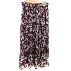 ナノユニバース nano universe スカート フレア マキシ 総柄 ウエストマーク 38 M ボルドーワイン /RT